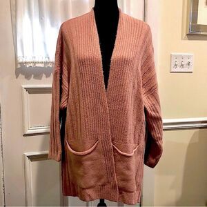 TOPSHOP Women’s Open Front Ribbed Cardigan With Side Vents & Hand Pockets NWT